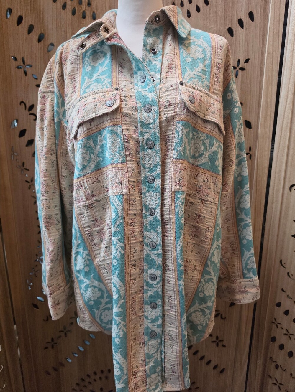 NWOT We The Free Wonderland Fog Jacquard Shirt Blue Combo - Picture 5 of 16
